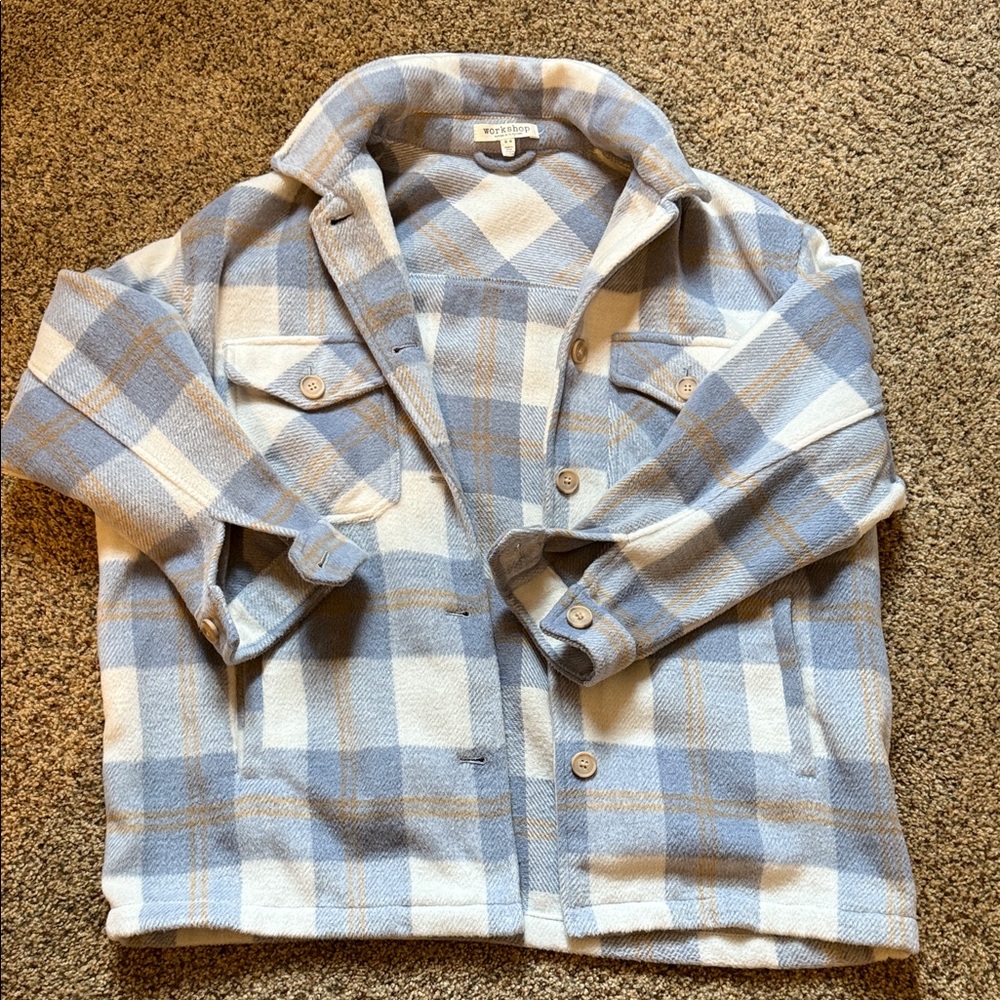 Workshop Republic Clothing Blue and Tan Plaid Shacket